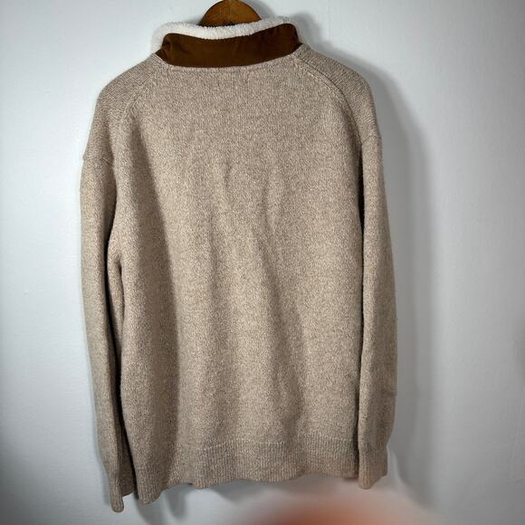 Orvis Lambswool 1/4 Zip Sweater XXL Beige Sherpa Collar Suede Trim F21 Outdoor - Picture 9 of 11